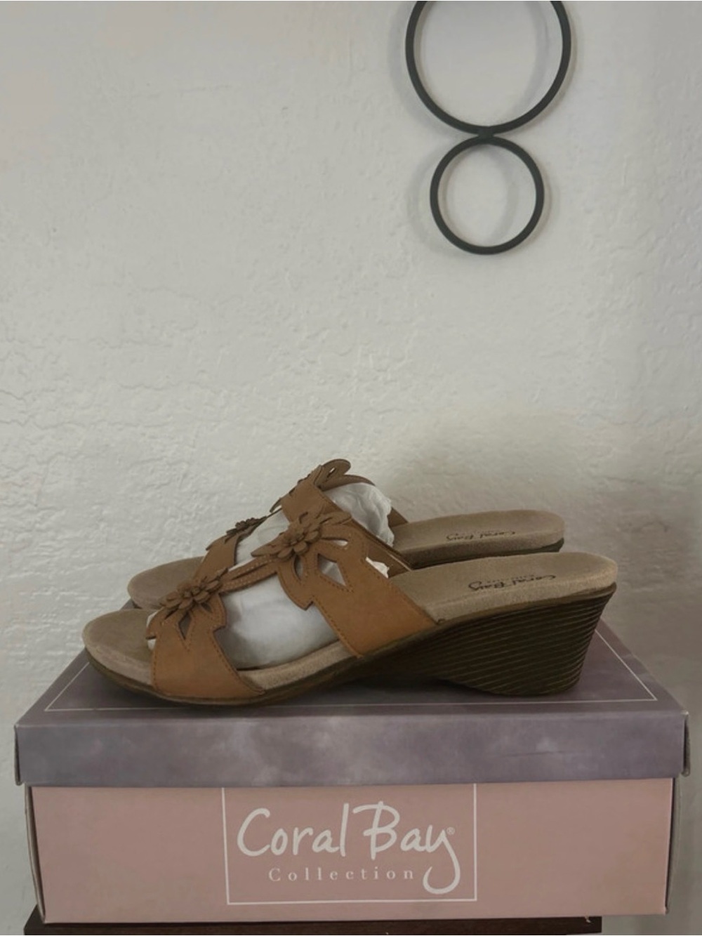 Coral Bay Tan Floral Cutout Wedge Mules